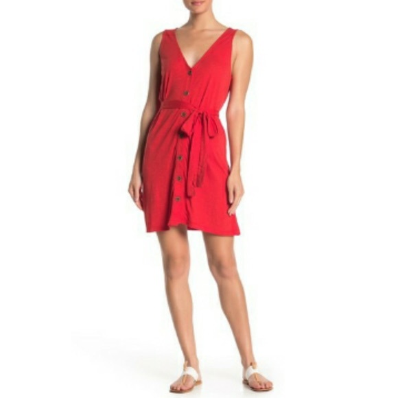 Sanctuary Dresses & Skirts - Sanctuary Tie Waist Button Down Lava Red Dress